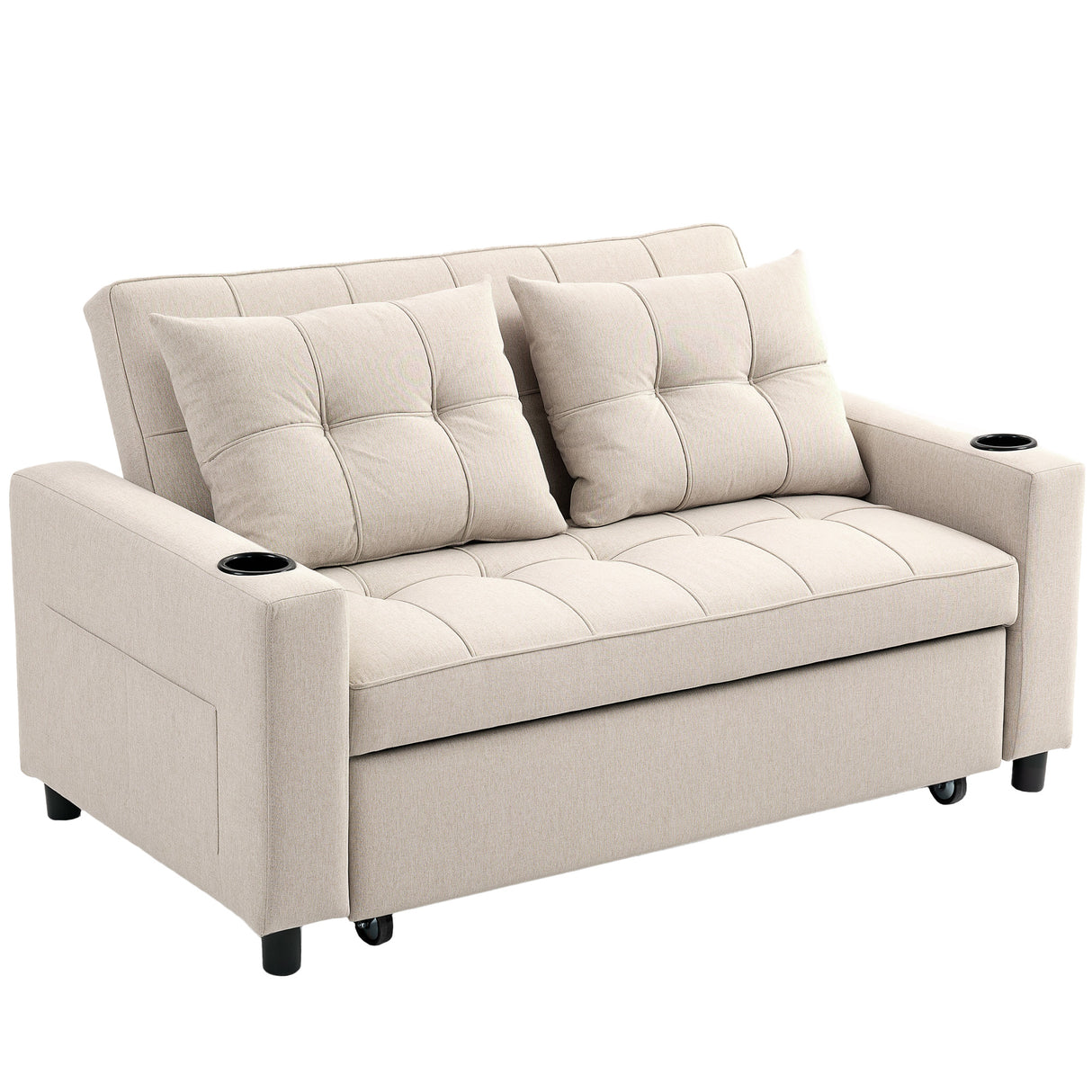 Polyester Fabric 2 Seater Sofa Bed 157cm Wide With 2 Pillows - Velmora