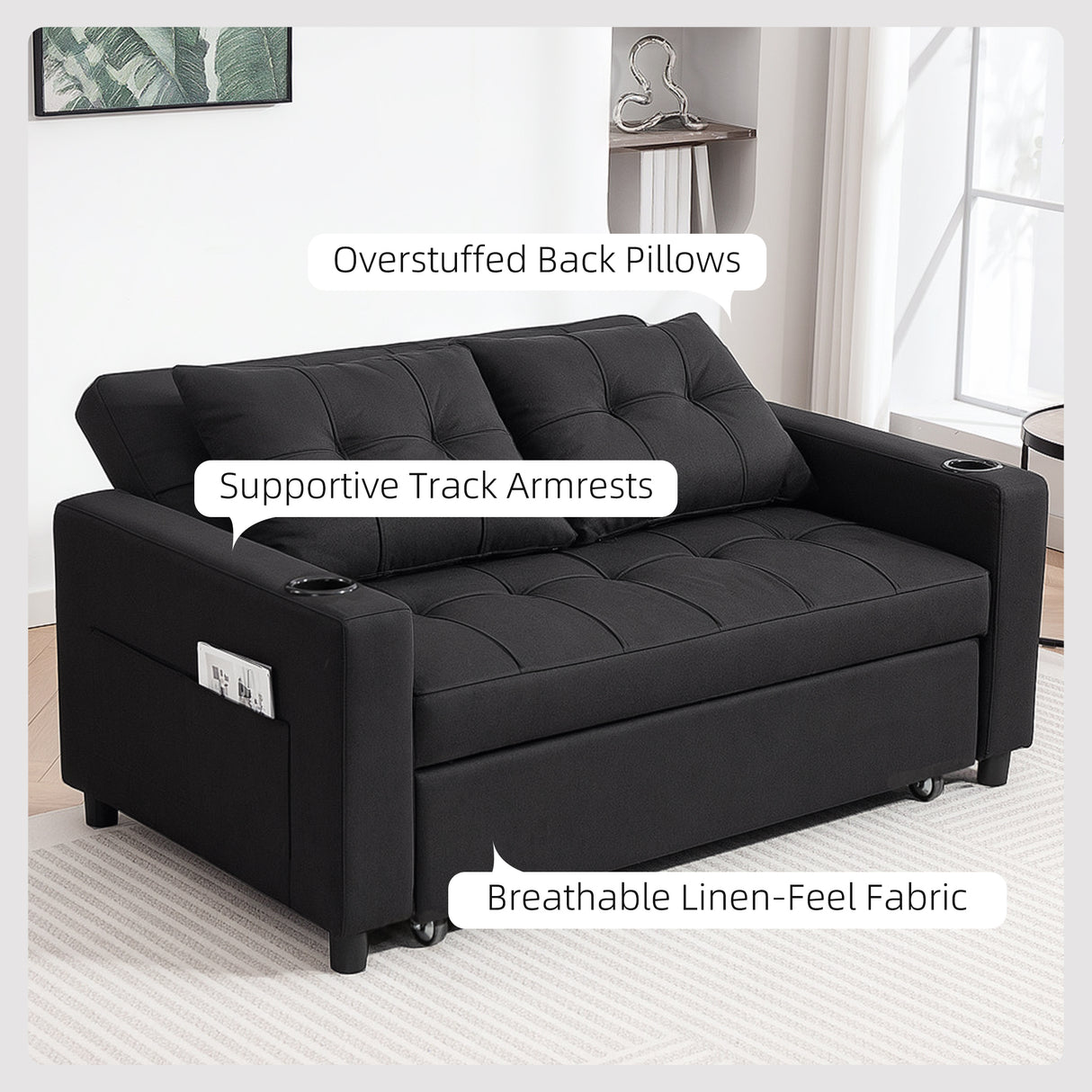 Polyester Fabric 2 Seater Sofa Bed 157cm Wide With 2 Pillows - Velmora