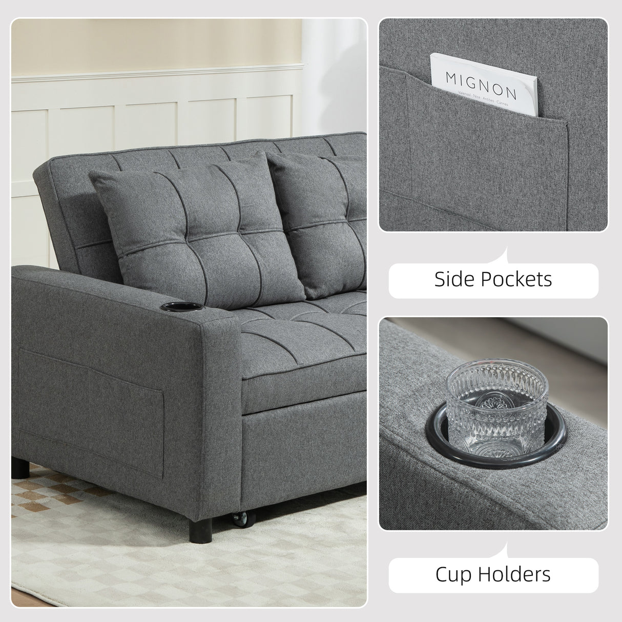 Polyester Fabric 2 Seater Sofa Bed 157cm Wide With 2 Pillows - Velmora