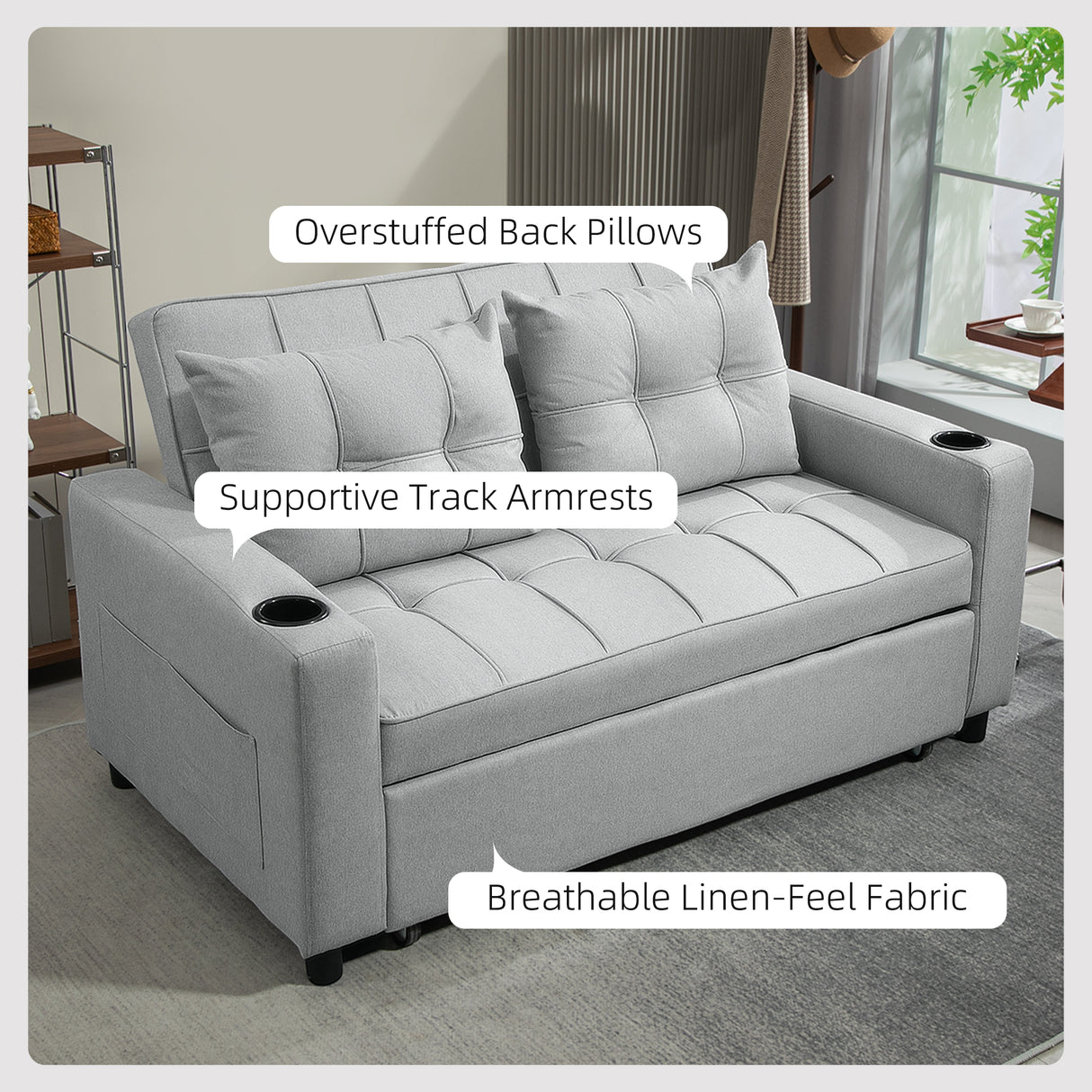 Polyester Fabric 2 Seater Sofa Bed 157cm Wide With 2 Pillows - Velmora