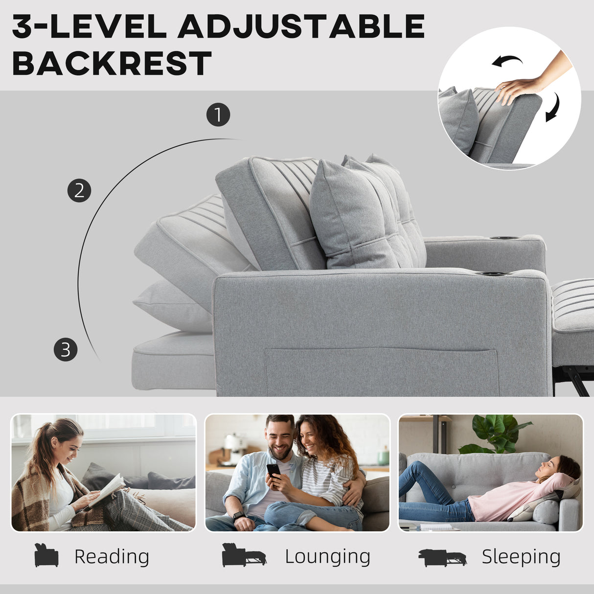 Polyester Fabric 2 Seater Sofa Bed 157cm Wide With 2 Pillows - Velmora