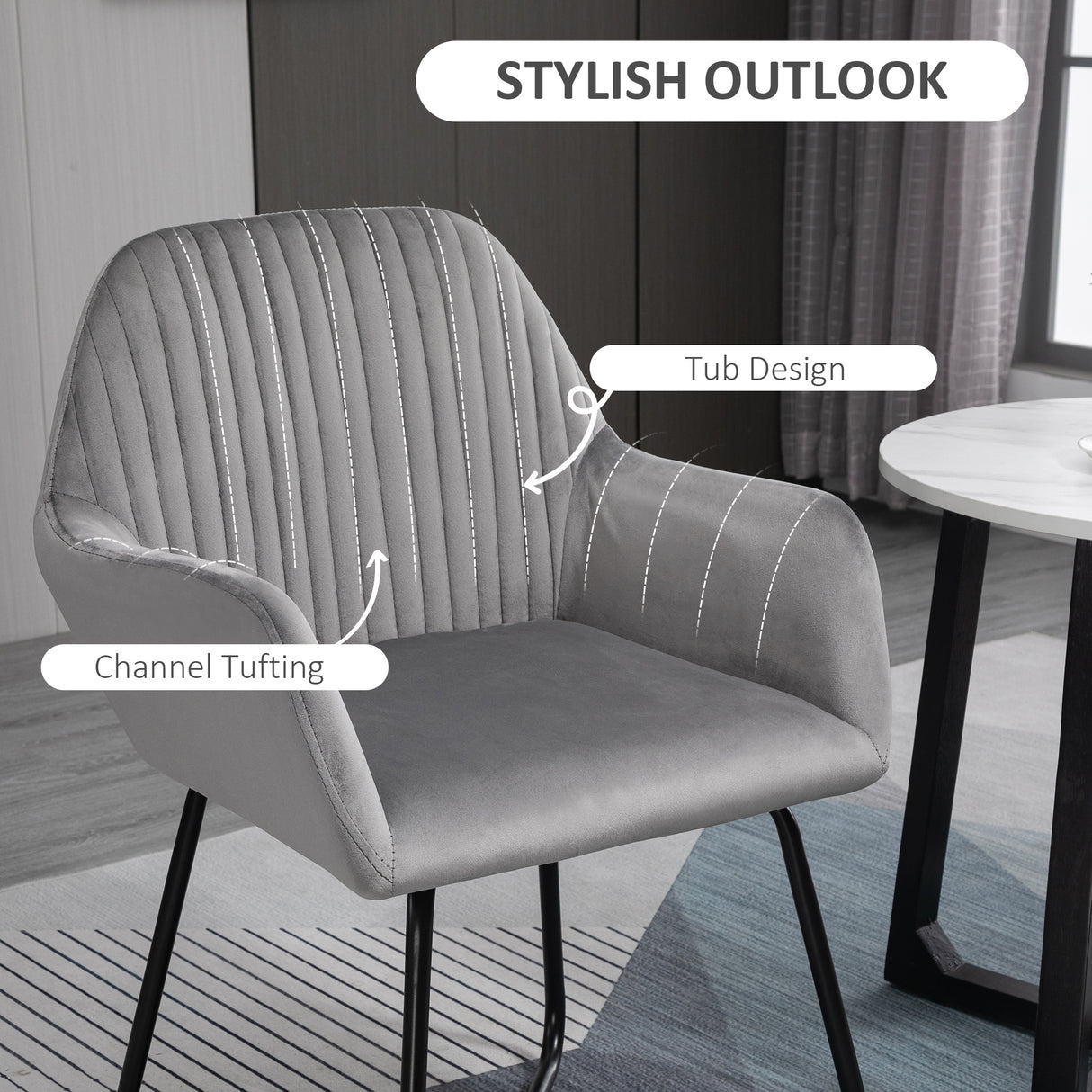 Polyester Fabric Accent Chair 60cm Wide With Metal Base - Velmora