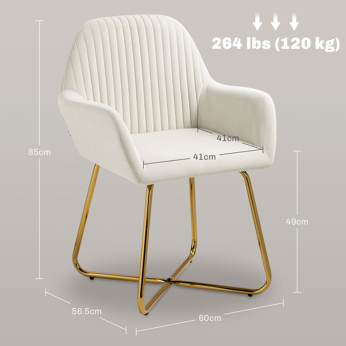 Polyester Fabric Accent Chair 60cm Wide With Metal Base - Velmora