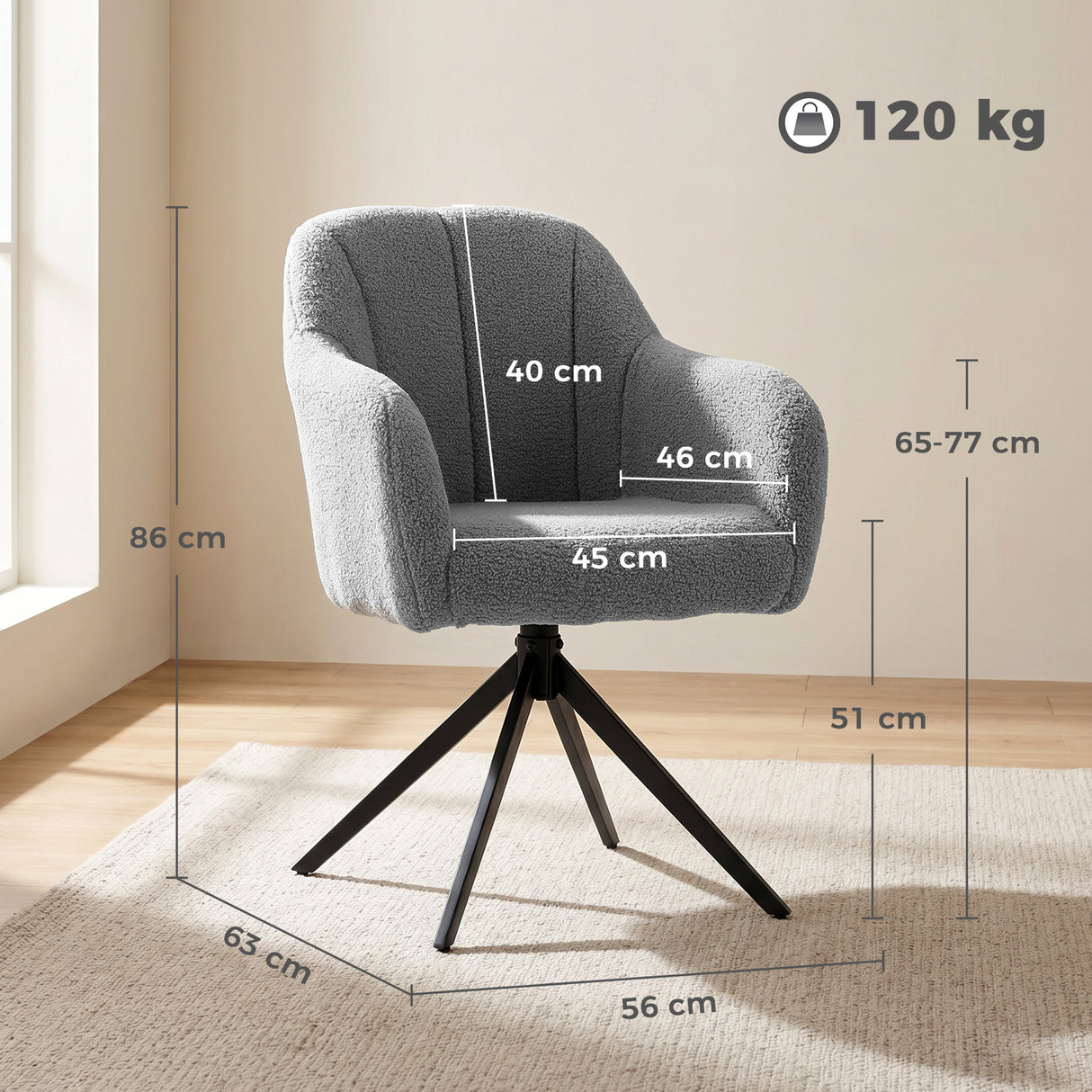 Polyester Fabric Accent Chair 63cm Wide With Steel Legs - Velmora