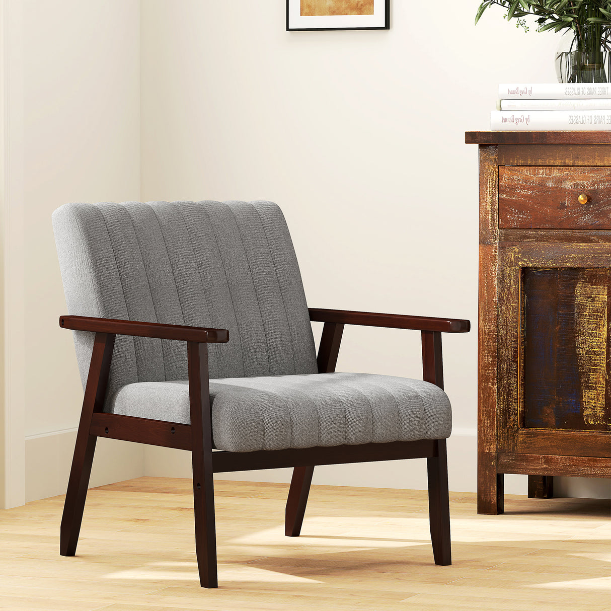 Polyester Fabric Accent Chair 64cm Wide With Wooden Frame - Velmora