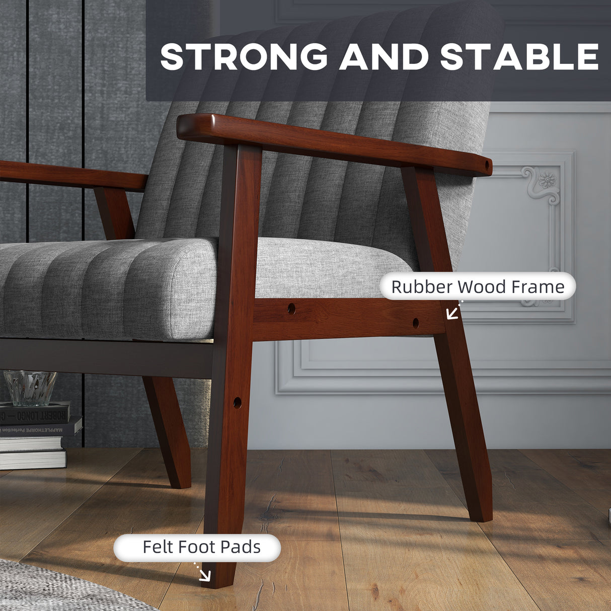 Polyester Fabric Accent Chair 64cm Wide With Wooden Frame - Velmora