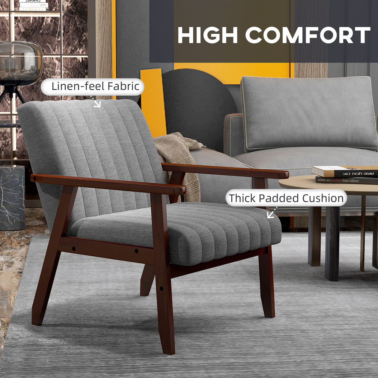 Polyester Fabric Accent Chair 64cm Wide With Wooden Frame - Velmora