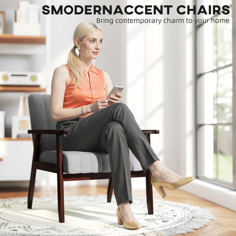 Polyester Fabric Accent Chair 64cm Wide With Wooden Frame - Velmora