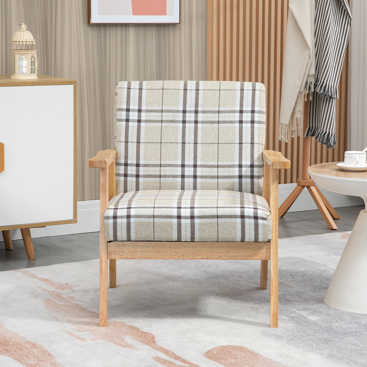 Polyester Fabric Accent Chair With Wooden Frame 66cm Wide - Velmora
