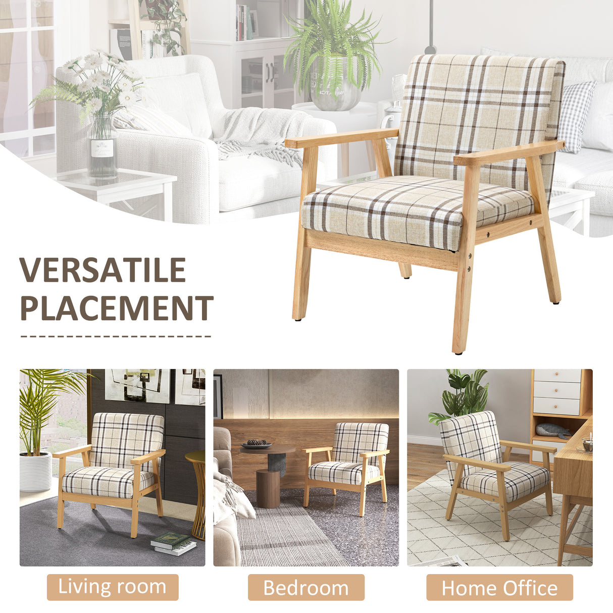 Polyester Fabric Accent Chair With Wooden Frame 66cm Wide - Velmora