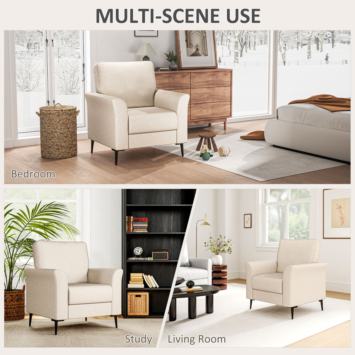 Polyester Fabric Armchair 82cm Wide - Velmora