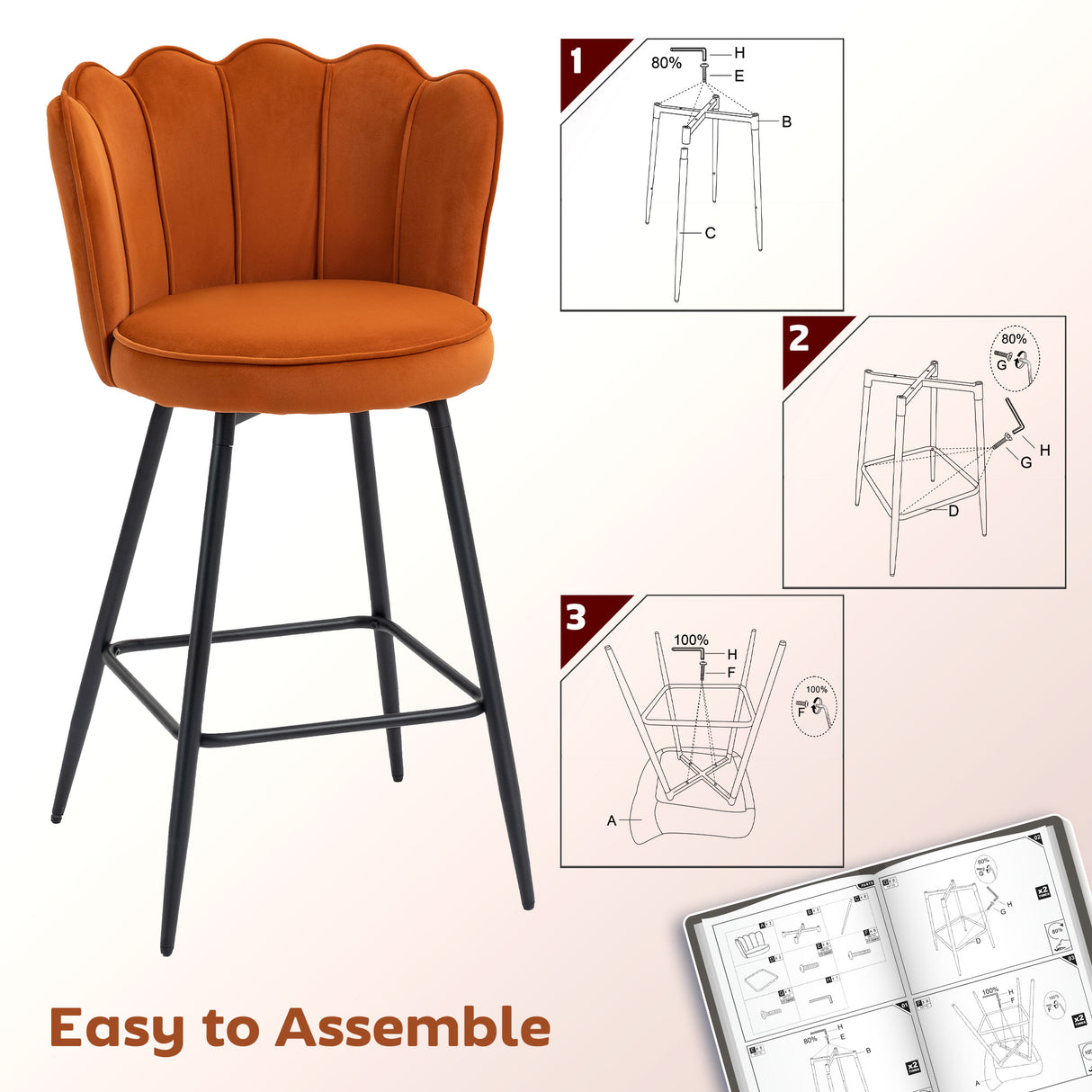 Polyester Fabric Bar Chairs in Set Of 2 - Velmora