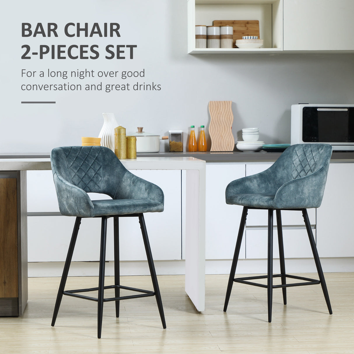 Polyester Fabric Bar Chairs in Set Of 2 With Steel Legs - Velmora