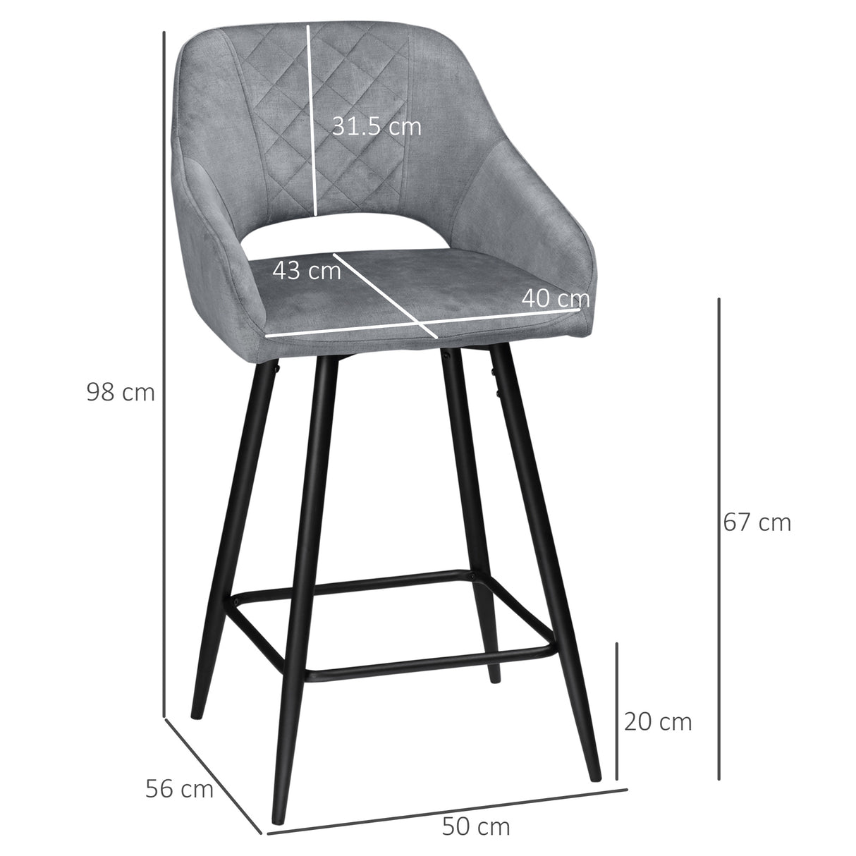 Polyester Fabric Bar Chairs in Set Of 2 With Steel Legs - Velmora