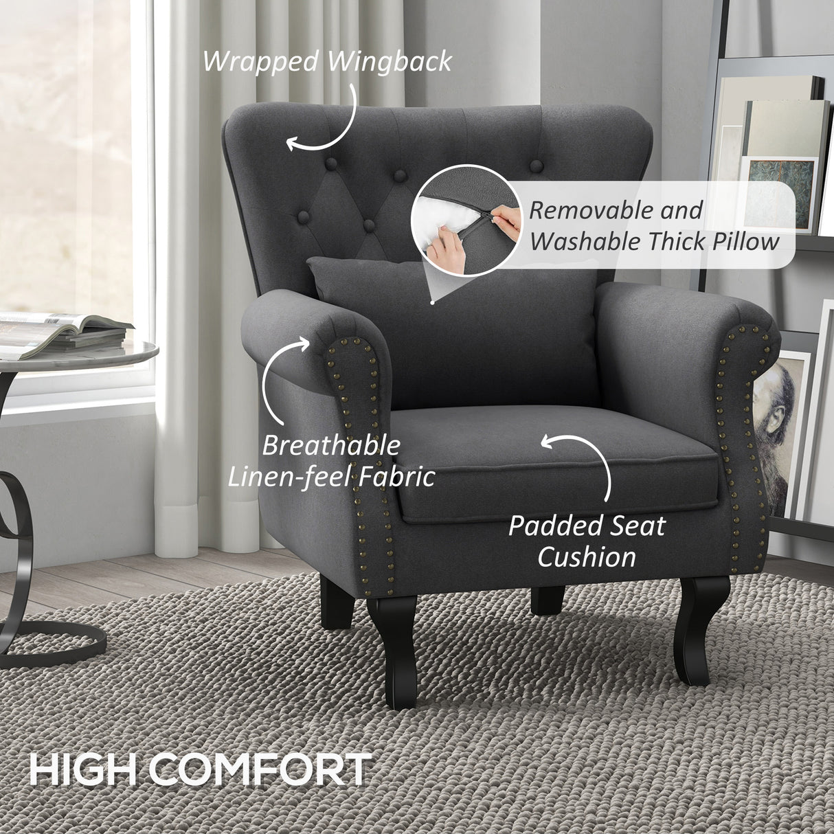 Polyester Fabric Chesterfield Accent Chair 76cm Wide - Velmora