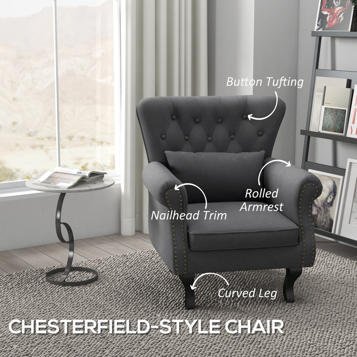 Polyester Fabric Chesterfield Accent Chair 76cm Wide - Velmora