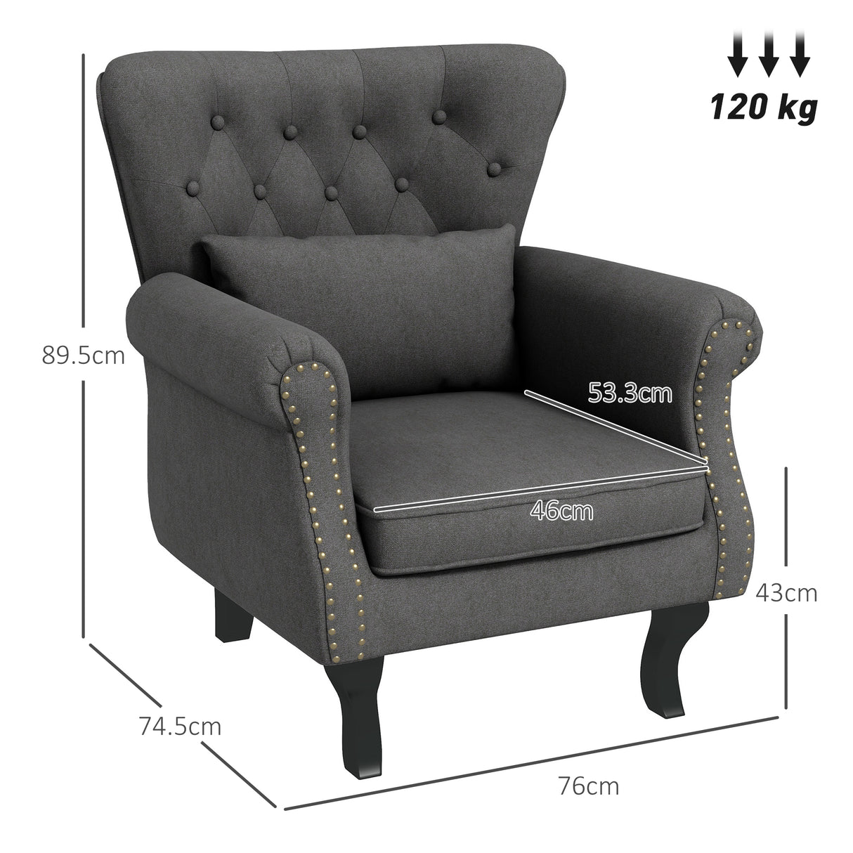 Polyester Fabric Chesterfield Accent Chair 76cm Wide - Velmora