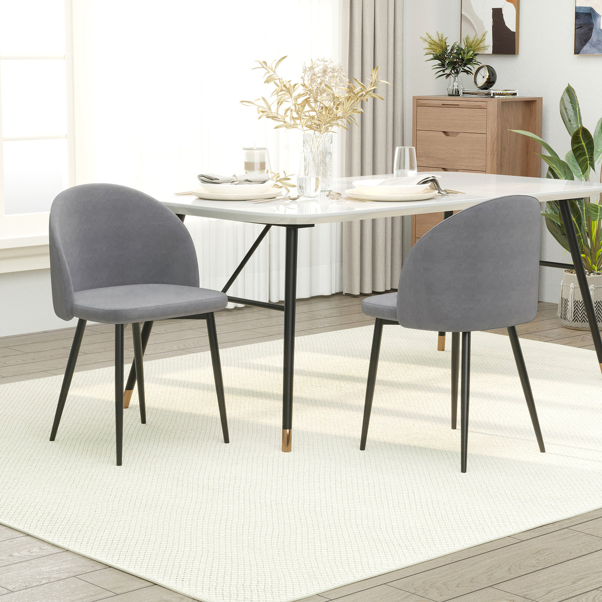 Polyester Fabric Dining Chairs in Set Of 2 - Velmora