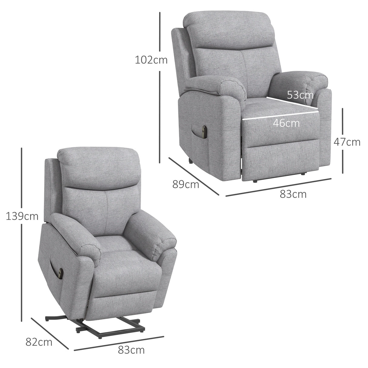 Polyester Fabric Electric Recliner Chair 83cm Wide - Velmora