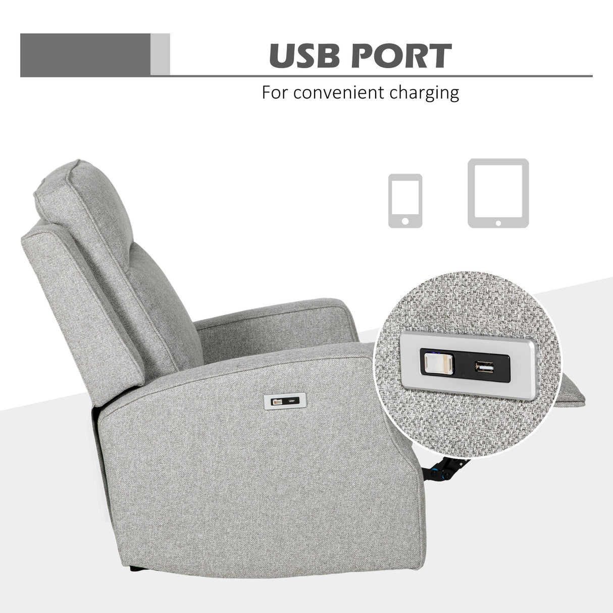 Polyester Fabric Electric Recliner Chair 84cm Wide - Velmora