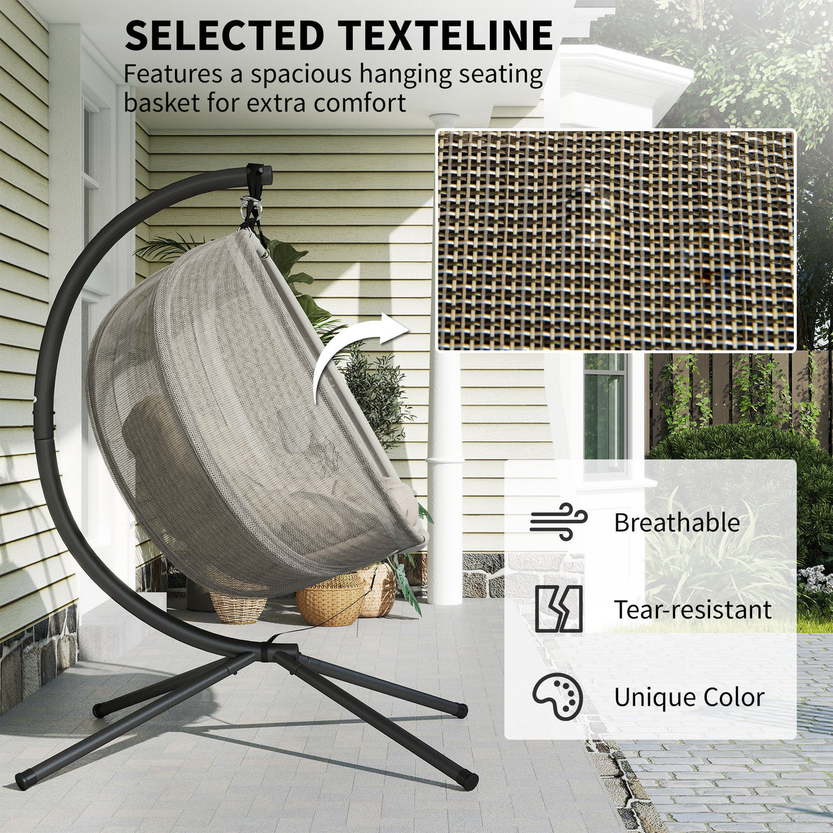 Polyester Fabric Folding Double Egg Swing Chair With Stand And Cushion - Velmora