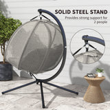 Polyester Fabric Folding Double Egg Swing Chair With Stand And Cushion - Velmora