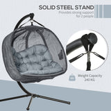 Polyester Fabric Folding Double Egg Swing Chair With Stand And Cushion - Velmora