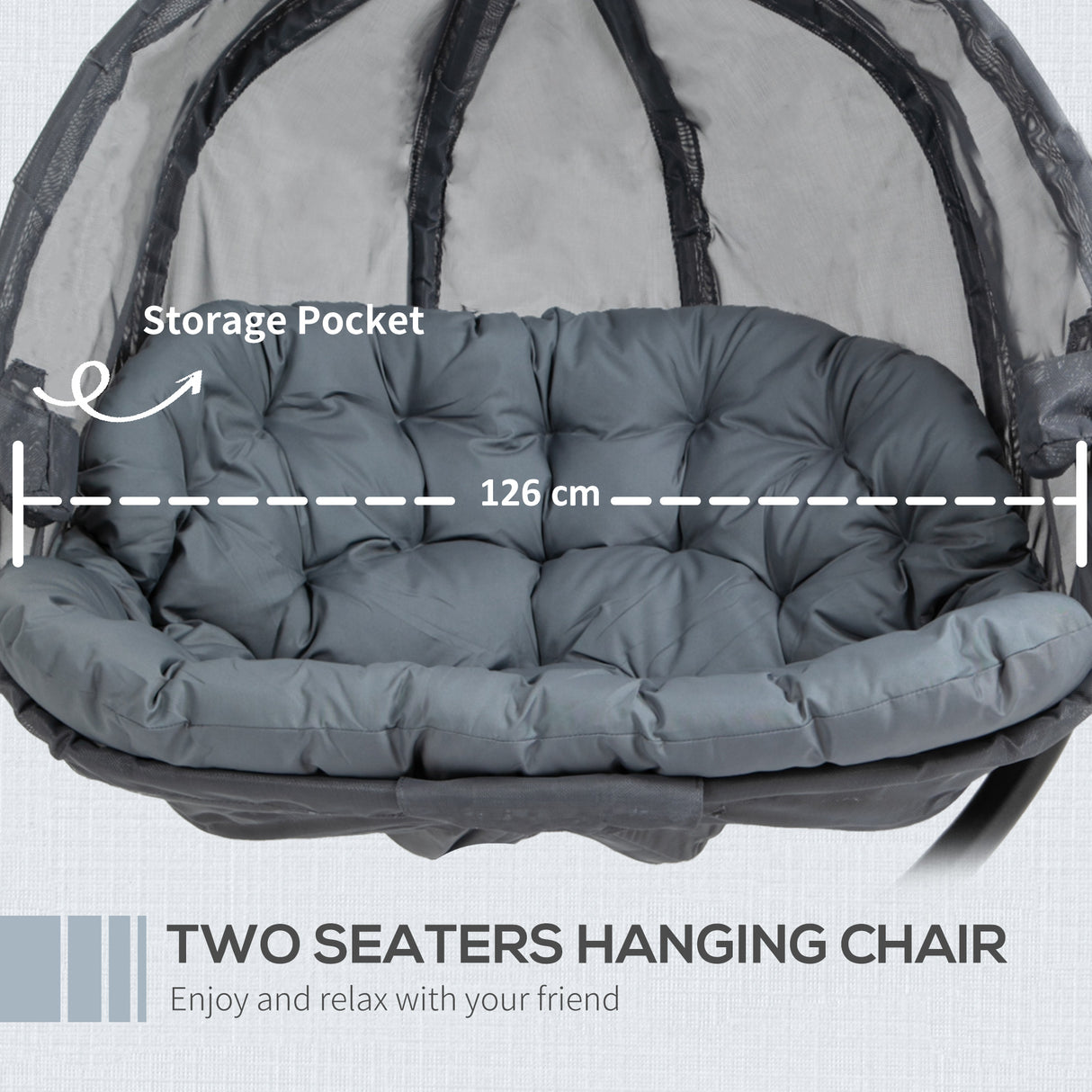 Polyester Fabric Folding Double Egg Swing Chair With Stand And Cushion - Velmora