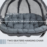Polyester Fabric Folding Double Egg Swing Chair With Stand And Cushion - Velmora