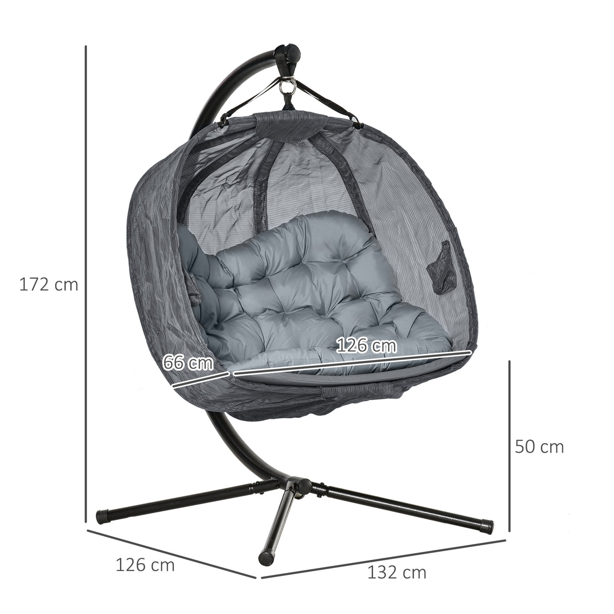 Polyester Fabric Folding Double Egg Swing Chair With Stand And Cushion - Velmora