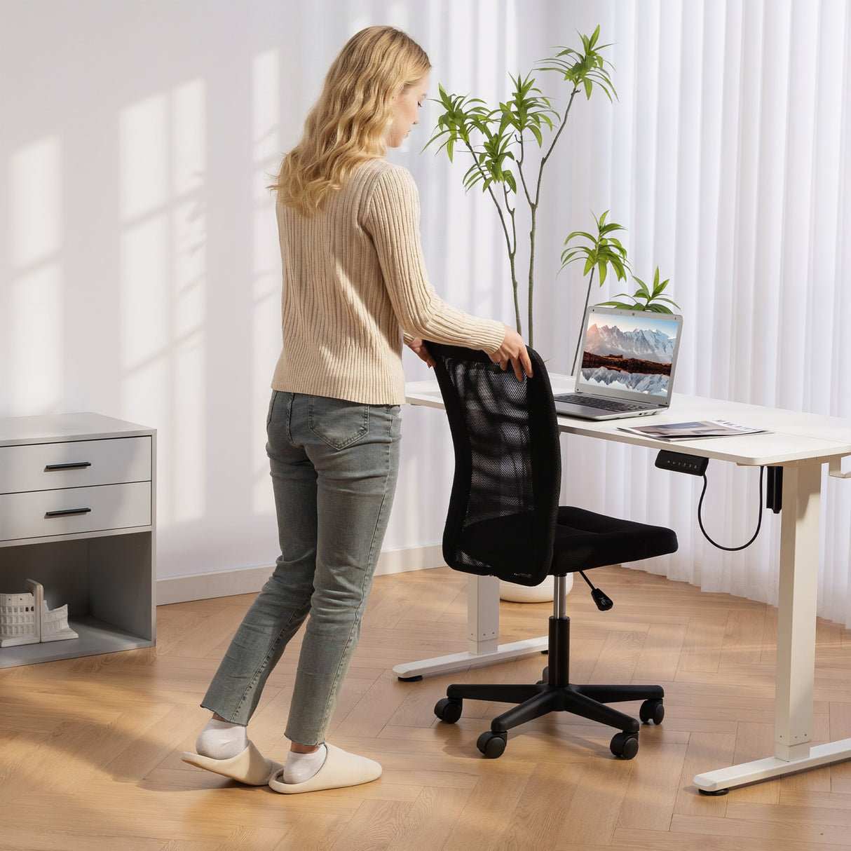 Polyester Fabric Home And Office Chair 43cm W x 54cm D Armless - Velmora