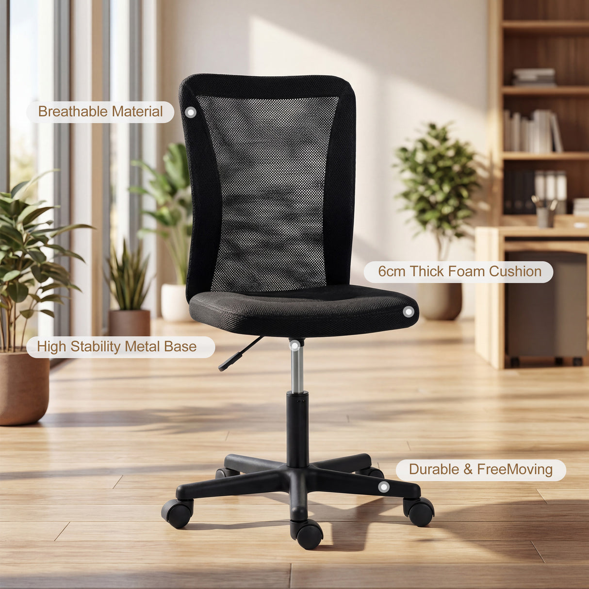 Polyester Fabric Home And Office Chair 43cm W x 54cm D Armless - Velmora