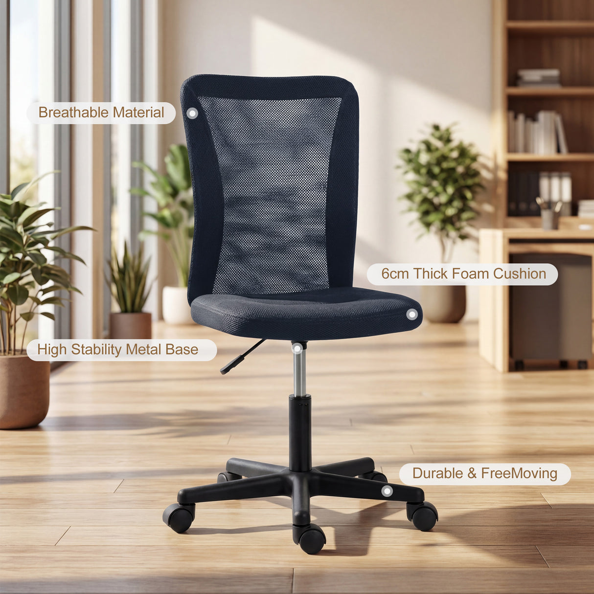 Polyester Fabric Home And Office Chair 43cm W x 54cm D Armless - Velmora
