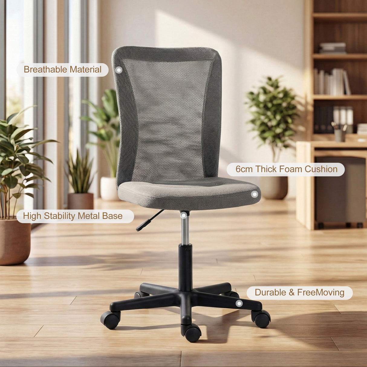 Polyester Fabric Home And Office Chair 43cm W x 54cm D Armless - Velmora