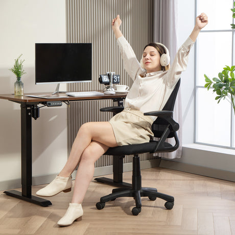Polyester Fabric Home And Office Chair 57.5cm Wide With Flip Up Armrest - Velmora