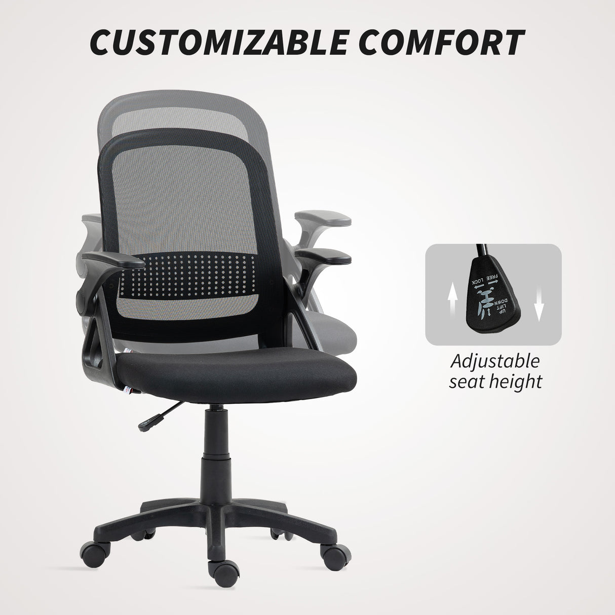 Polyester Fabric Home And Office Chair 57.5cm Wide With Flip Up Armrest - Velmora