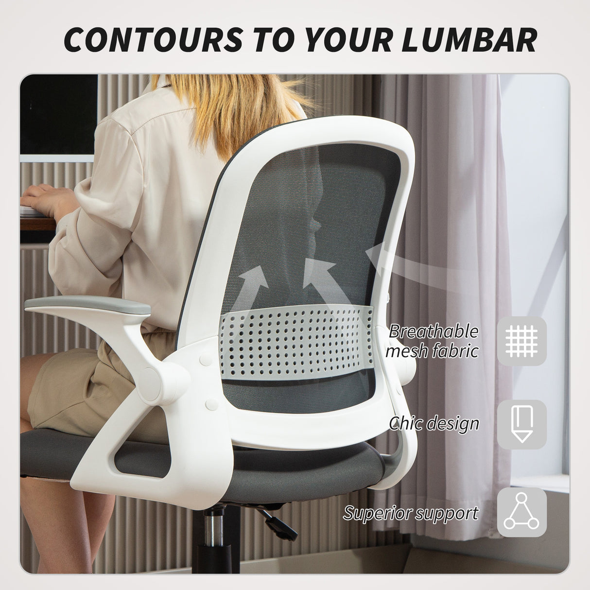 Polyester Fabric Home And Office Chair 57.5cm Wide With Flip Up Armrest - Velmora