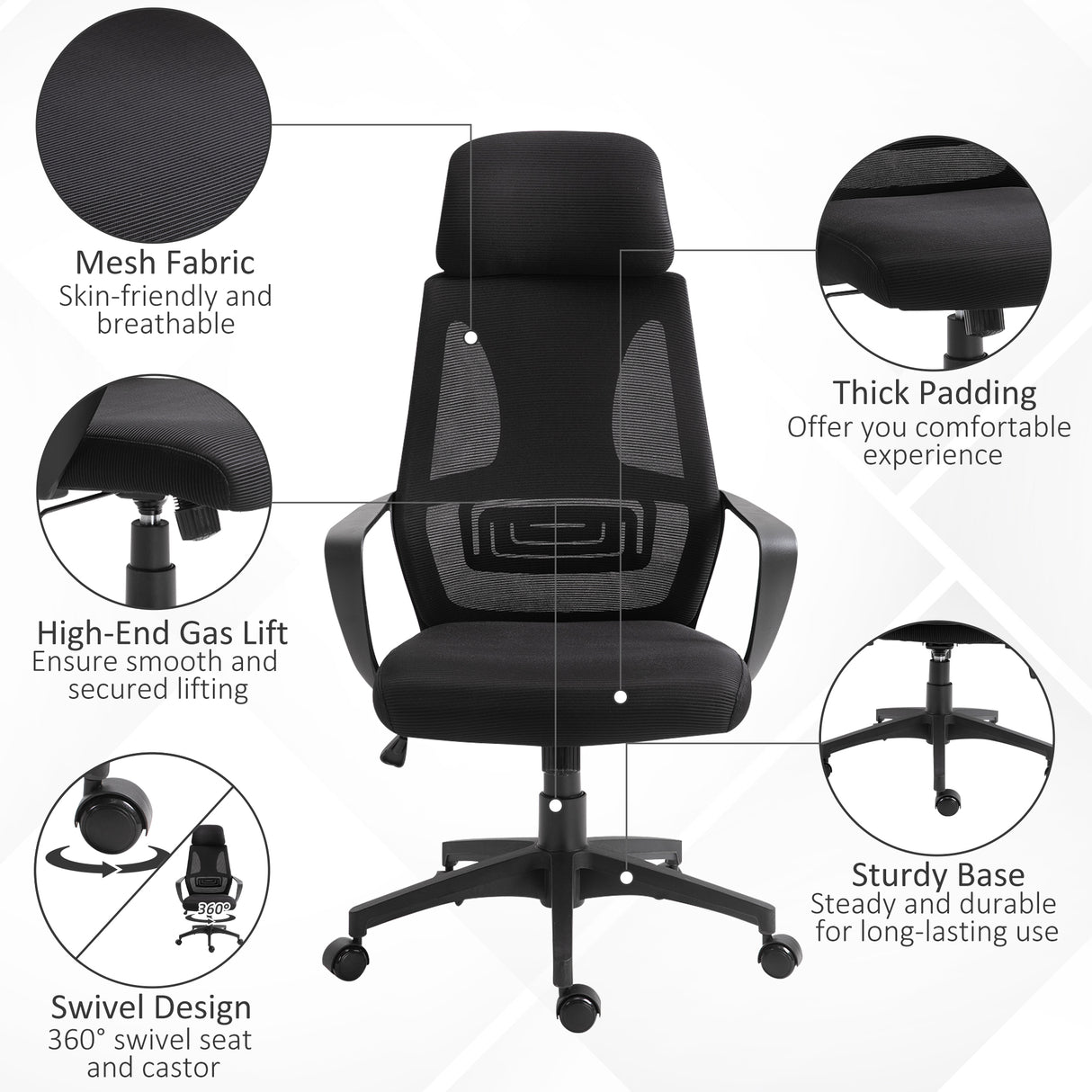 Polyester Fabric Home And Office Chair 64cm Wide High Back - Velmora