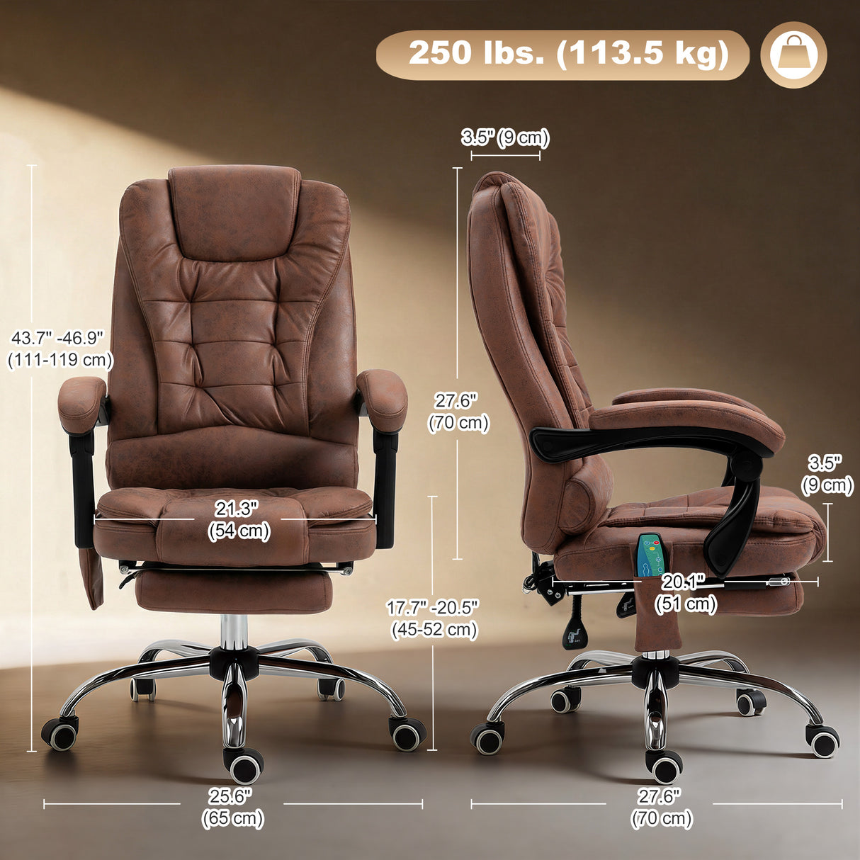 Polyester Fabric Home And Office Chair 65cm Wide With Footrest - Velmora