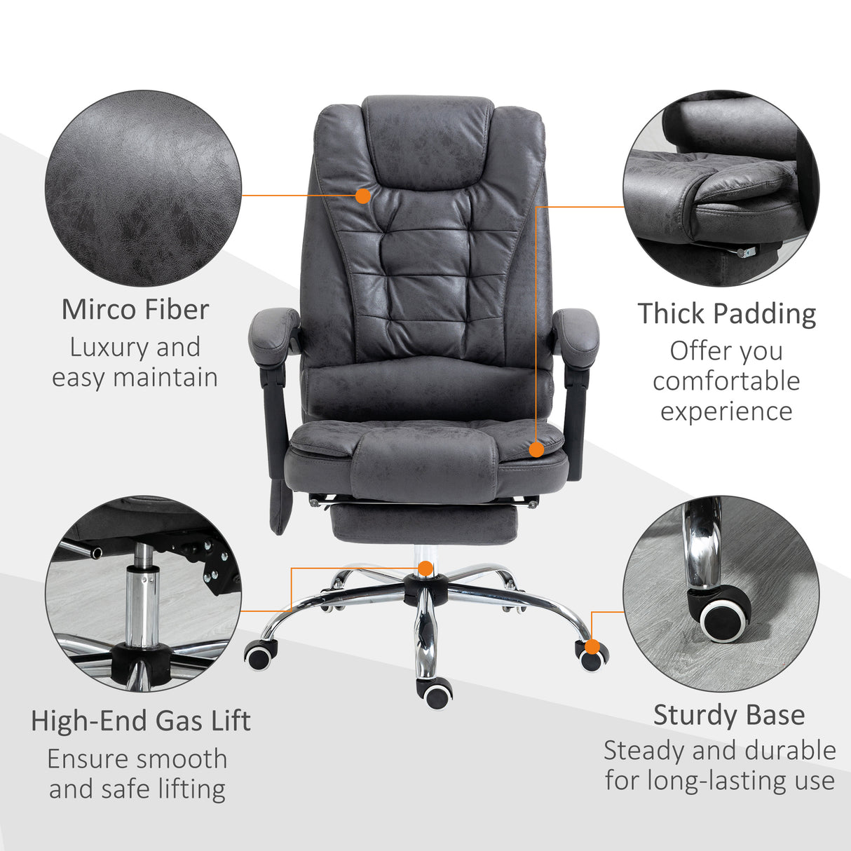 Polyester Fabric Home And Office Chair 65cm Wide With Footrest - Velmora