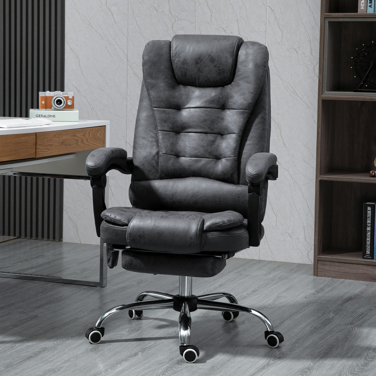 Polyester Fabric Home And Office Chair 65cm Wide With Footrest - Velmora