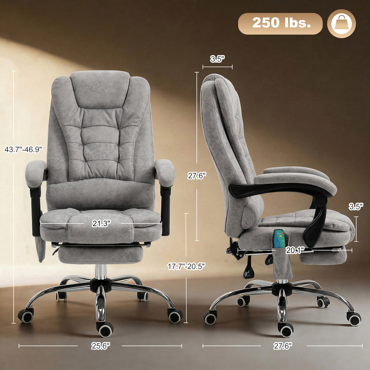 Polyester Fabric Home And Office Chair 65cm Wide With Footrest - Velmora