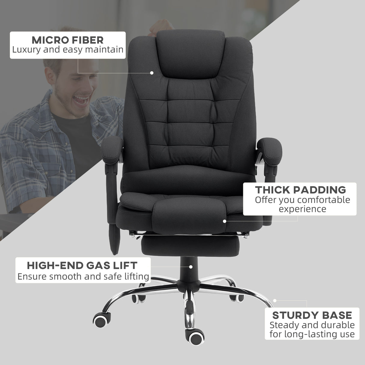 Polyester Fabric Home And Office Chair 65cm Wide With Footrest - Velmora