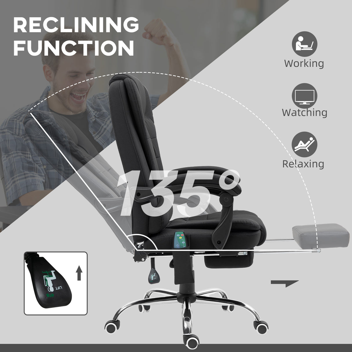 Polyester Fabric Home And Office Chair 65cm Wide With Footrest - Velmora