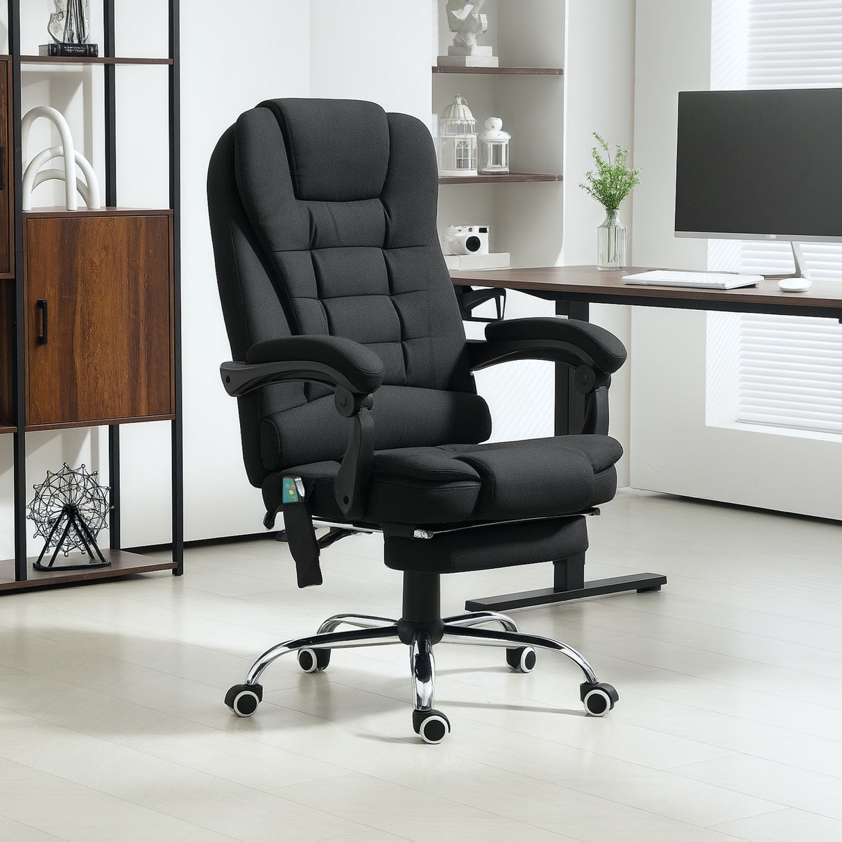 Polyester Fabric Home And Office Chair 65cm Wide With Footrest - Velmora