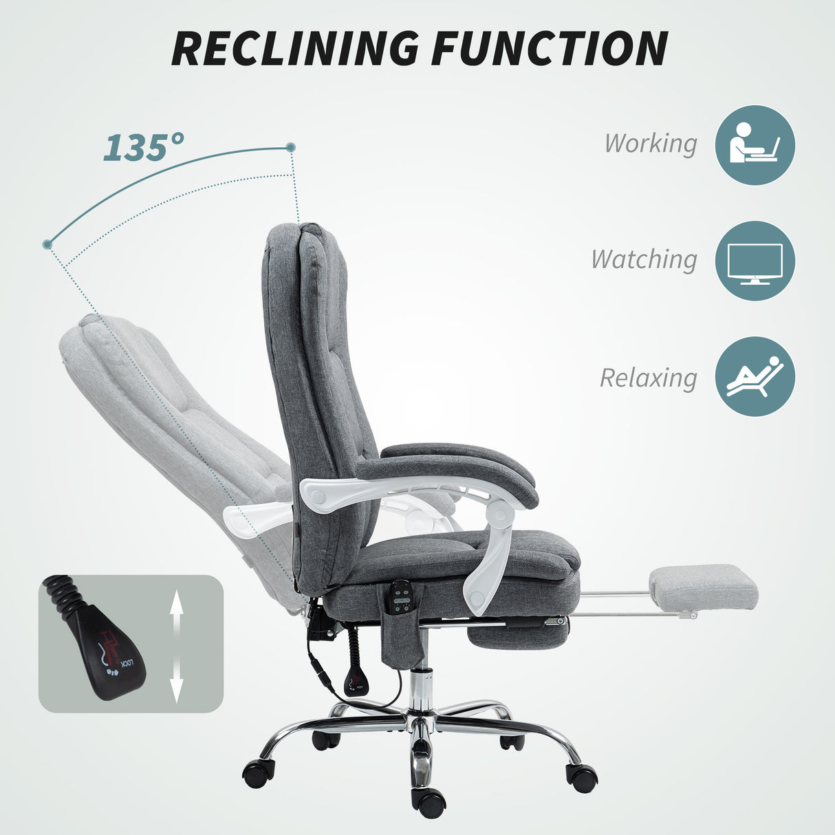 Polyester Fabric Home And Office Chair 66cm Wide With Footrest - Velmora