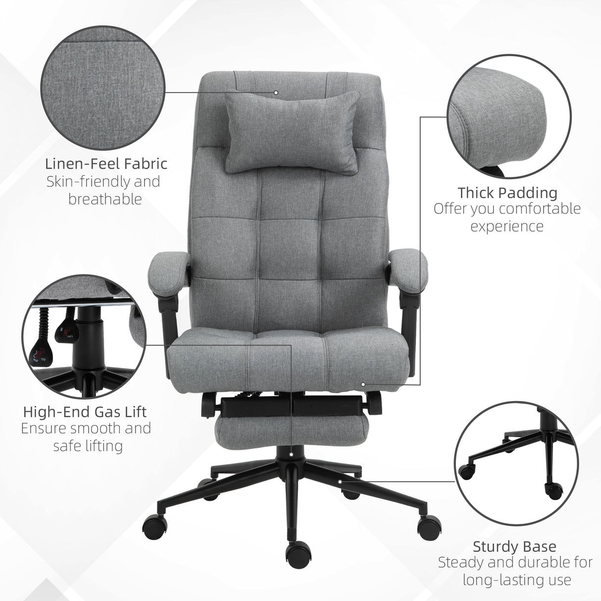 Polyester Fabric Home And Office Chair 66cm Wide With Headrest And Footrest - Velmora