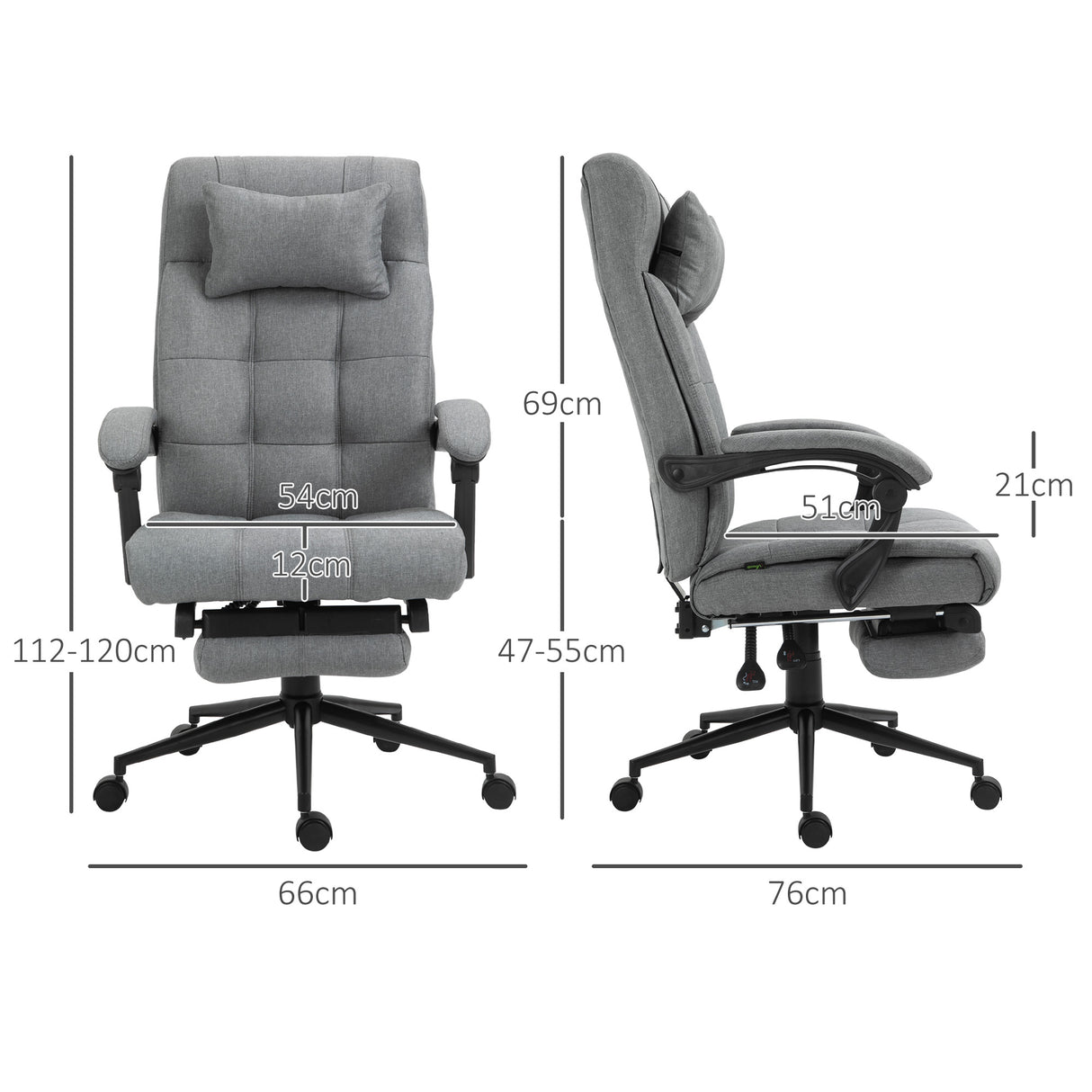 Polyester Fabric Home And Office Chair 66cm Wide With Headrest And Footrest - Velmora