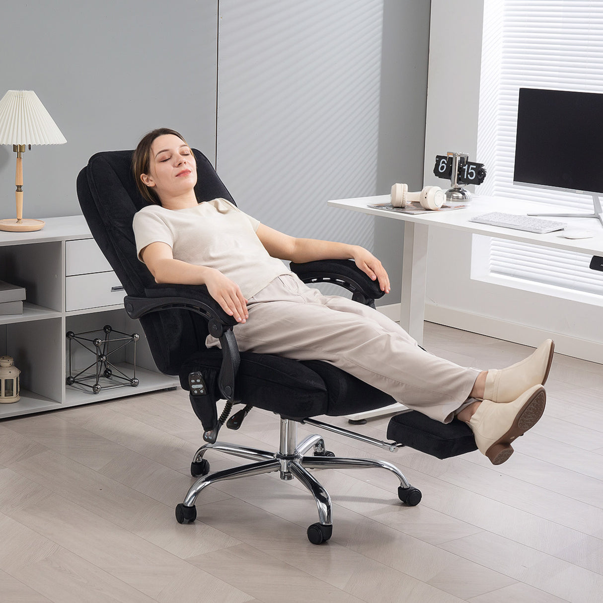 Polyester Fabric Home And Office Chair 67cm Wide With Footrest - Velmora