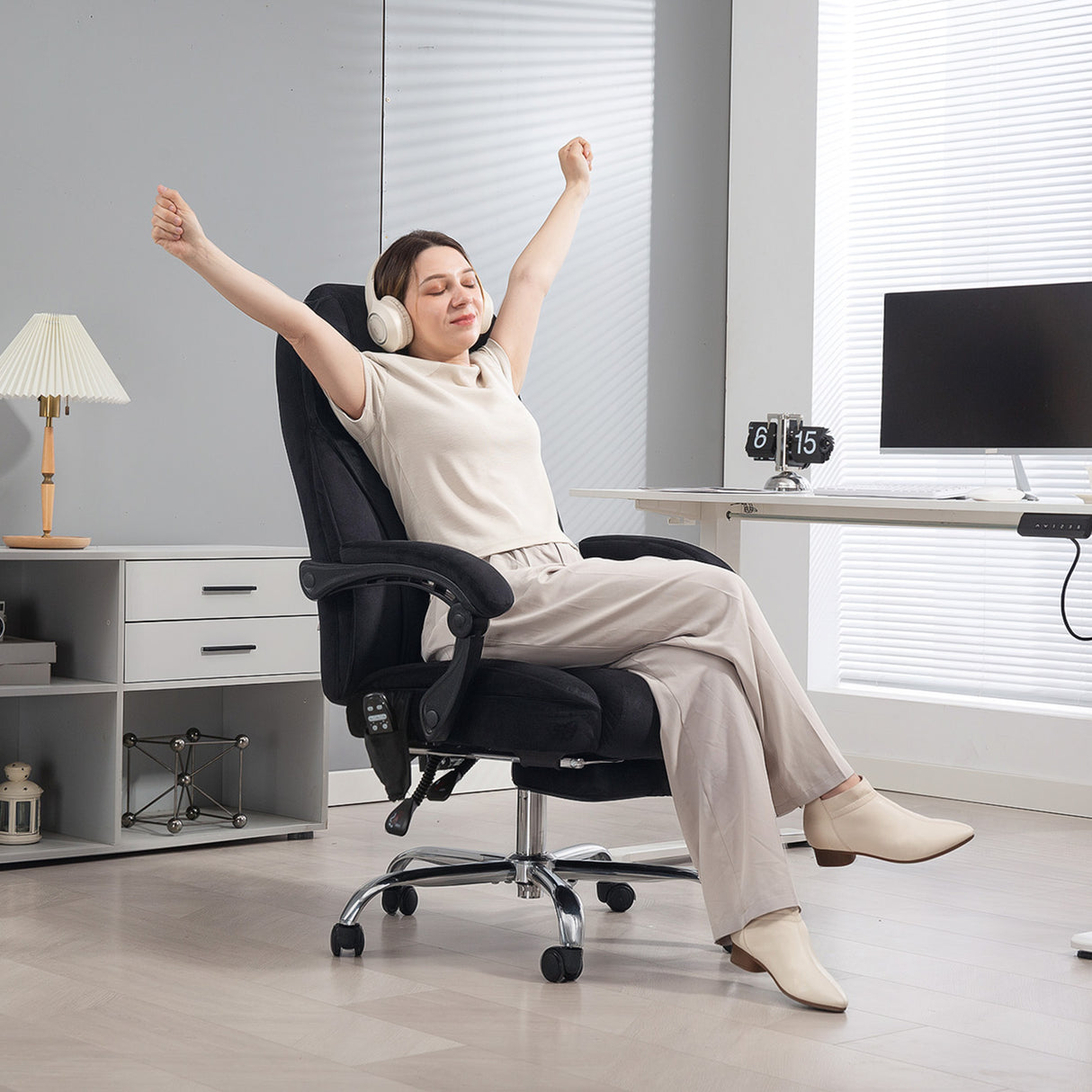 Polyester Fabric Home And Office Chair 67cm Wide With Footrest - Velmora